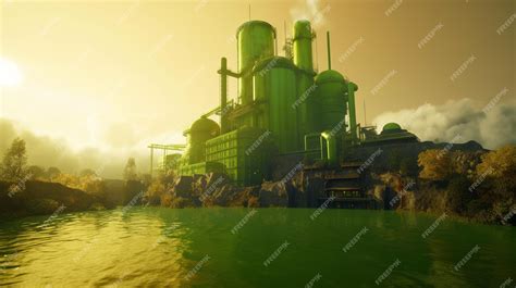 Premium AI Image | A green factory with a green building in the background