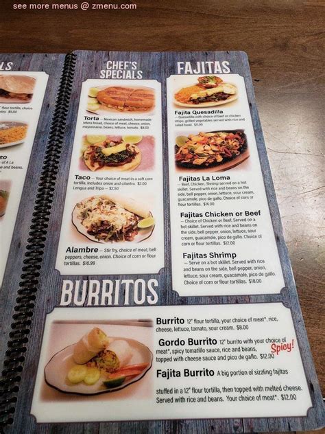 Menu at Taqueria La Loma restaurant, Akron, 459 Darrow Rd