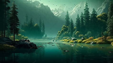 Natural Forest Animals Quiet Background, Pool Reflection, Big Tree, Quiet Background Image And ...