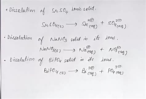 [Solved] Write the dissolution reaction for the ionic solids below ...