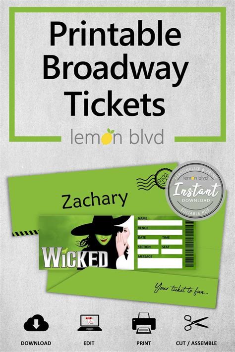 a green ticket with the words, printable broadway tickets lemon blvd