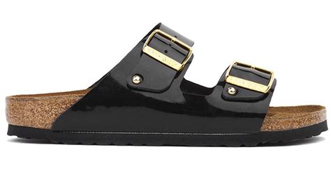 Birkenstock Arizona Leather Sandal - Black Patent With Gold Buckle in ...