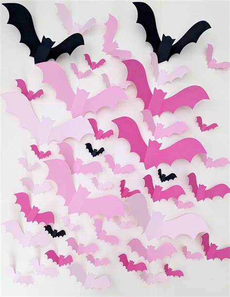 Pink Bats for Wall, Blush and Black Halloween 3D Bats, Pink Halloween Party, Cute Halloween ...