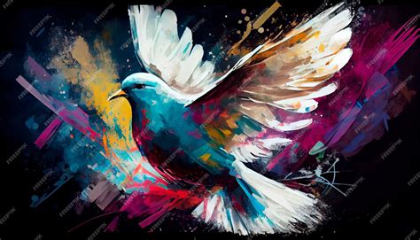 Premium Photo | A colorful painting of a dove with the word peace on it.