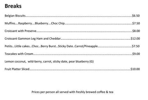 Menu at Zig Zag Cafe, Kalamunda, 7 Williams St