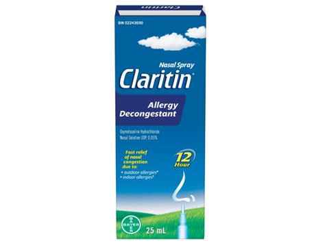 Claritin Allergy Relief Decongestant Nasal Spray, 25 mL Ingredients and ...