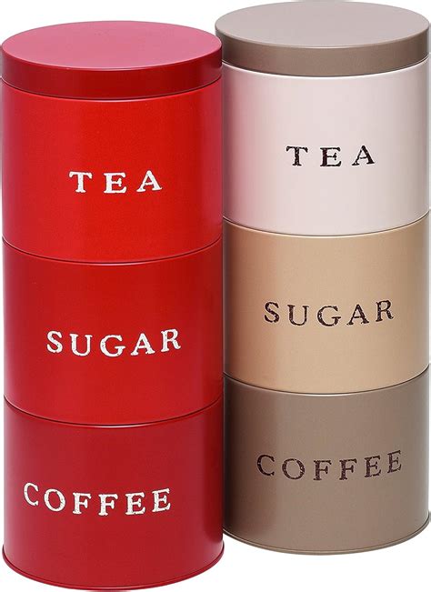 Stacking Stackable Tea Coffee Sugar Food Kitchen Storage Canister Tin ...