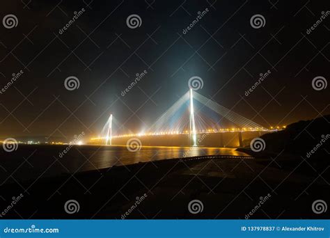 Amazing Zooming Out Aerial View of the Russky Bridge Editorial ...