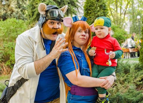 A Family of Cosplayers in Disney Costumes Chip and Dale Editorial Stock Image - Image of disney ...