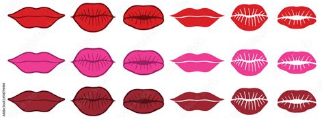 Lip Print & Kiss Clipart Set - Red, Pink and Dark Red Colors Stock ...