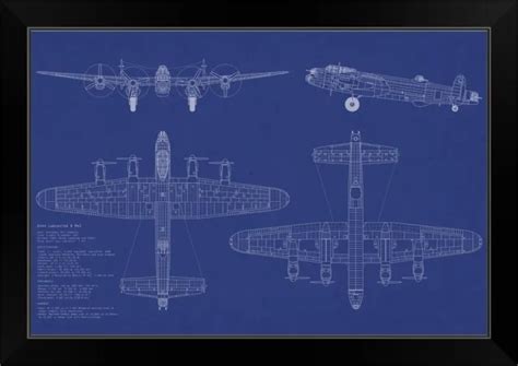 AVRO LANCASTER BOMBER Blueprint Black Framed Wall Art Print, Airplane Home Decor $84.99 - PicClick