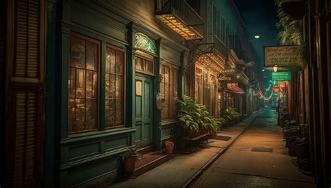 Wallpaper : ai art, city, alleyway, New Orleans, night, architecture, building, street light ...