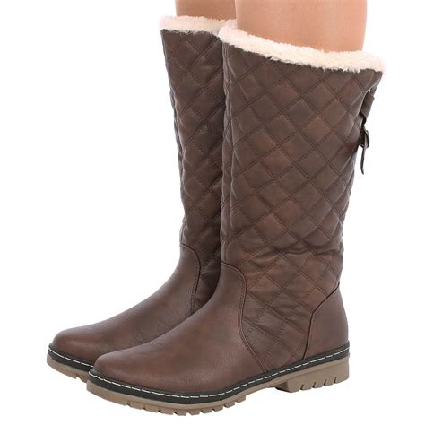 NEW WOMENS LADIES FUR LINED QUILTED RAIN MOON SKI WINTER BOOTS SHOES ...