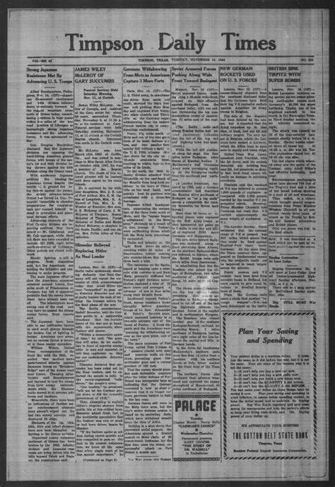 Timpson Daily Times (Timpson, Tex.), Vol. 43, No. 223, Ed. 1 Tuesday, November 14, 1944 - The ...