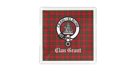 Clan Grant Crest Badge and Tartan Acrylic Tray | Zazzle