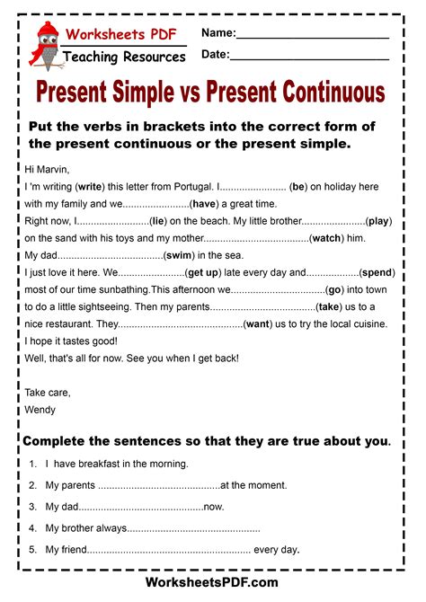 Present Continuous Worksheet