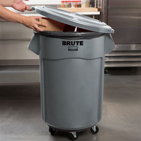 Rubbermaid BRUTE 55 Gallon Gray Trash Can, Lid, and Dolly Kit