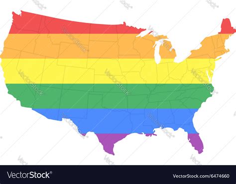 Map of The United States of America in LGBT Flag Vector Image