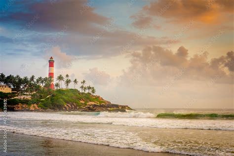 Lighthouse on the beach, Kovalam Kerala Stock Photo | Adobe Stock