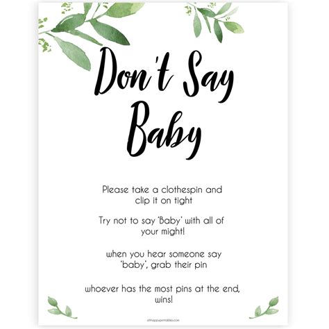 Don't Say Baby Game - Botanical Printable Baby Shower Games – OhHappyPrintables