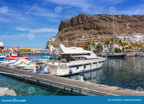 Marina of Puerto De Mogan, a Small Fishing Port on Gran Canaria Editorial Image - Image of palm ...