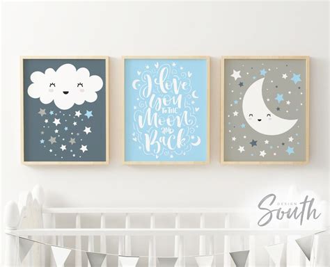 Moon and stars nursery decor navy blue and turquoise I love | Etsy | Stars nursery decor, Baby ...