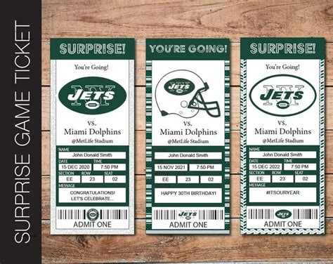 New York Jets Surprise Faux Game Tickets | Football ticket, Game ...