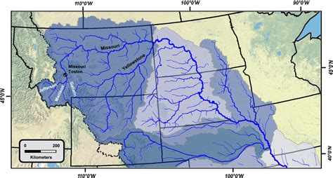 Upper Missouri River basin and the locations of the Missouri River ...