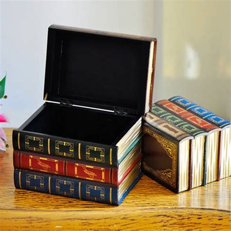 Set of 2 Antique Wood Decorative Book Storage Boxes Mini Cases-in ...