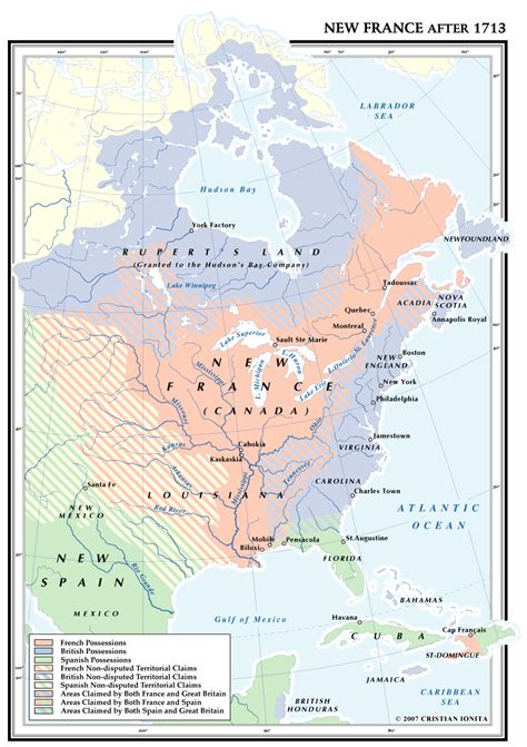 Map of New France after 1713