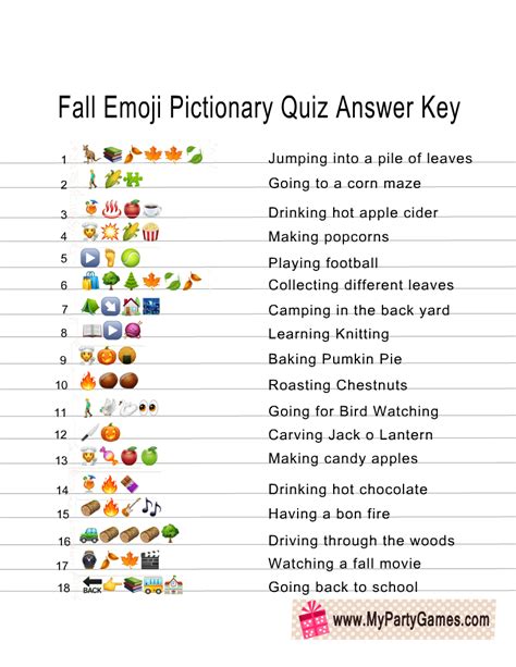 Free Printable Fall Emoji Pictionary Quiz with Answer Key