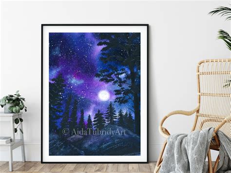 Moon Painting Forest Painting Print from Original | Etsy