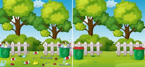 A Comparison of Clean and Dirty Park 373923 Vector Art at Vecteezy