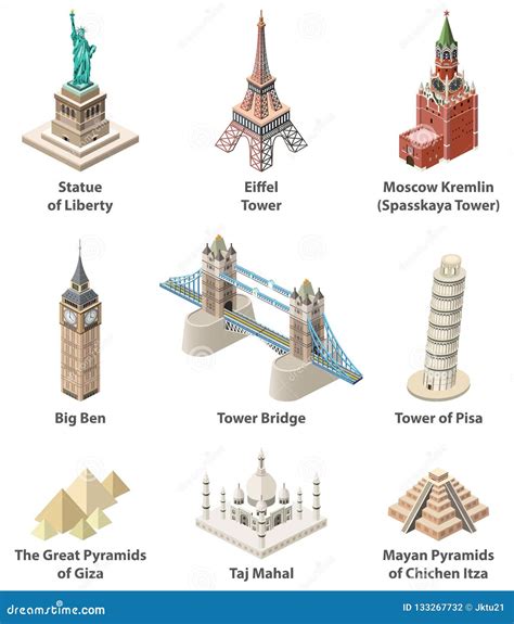 Famous World Landmarks Vector Isometric High Detailed Isolated Icons Stock Vector - Illustration ...