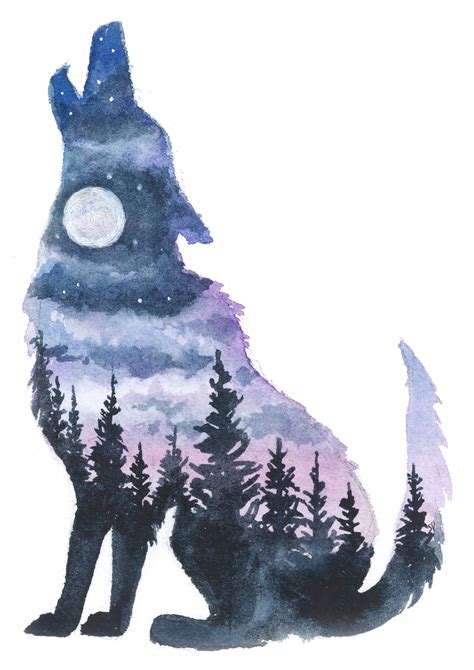 Watercolor Wolf Silhouette Print - Etsy