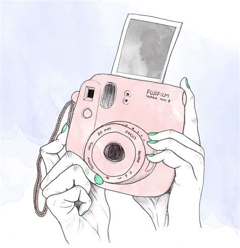 Fujifilm instax mini illustration - ink & watercolour | Camera drawing, Instax mini 8, Drawings