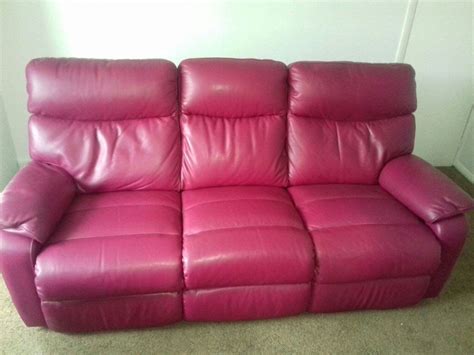 Leather three seater reclining sofa in Raspberry Pink | in Gateshead ...