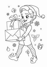 Cute Little Elf Carrying Christmas Gifts Santas Helper Coloring  sketch template