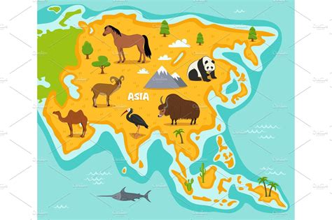 Asian map with wildlife animals | Animal Illustrations ~ Creative Market