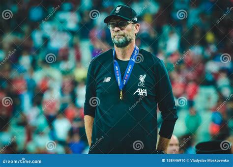 Istanbul, Turkey - August 14, 2019: Jurgen Klopp with Gold Medal during the UEFA Super Cup ...