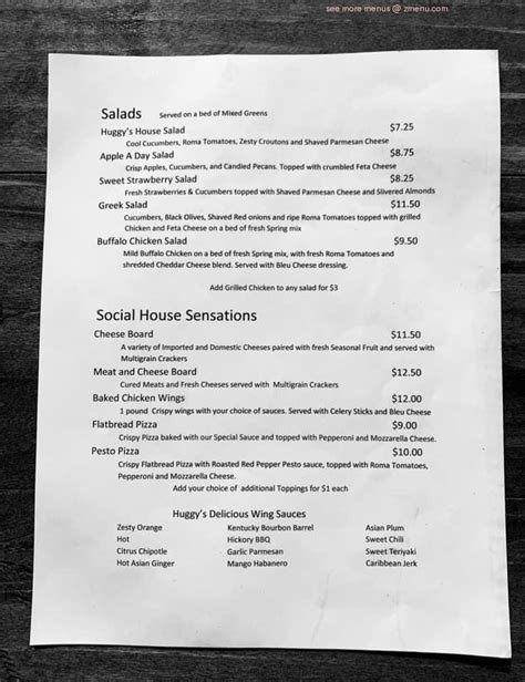 Menu at Huggy's Social House pub & bar, Vermilion