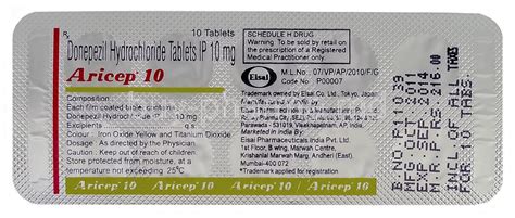 Buy Aricep (Donepezil HCl) 5mg 10mg 10's Tablet Online