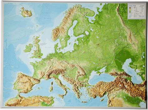 Raised Relief Map Europe as 3d map