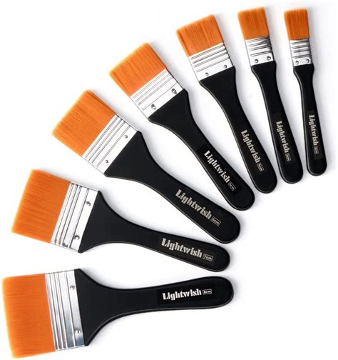 Lightwish 7 Flat Paint Brushes Set for Applying Gesso, Acrylic Paint ...