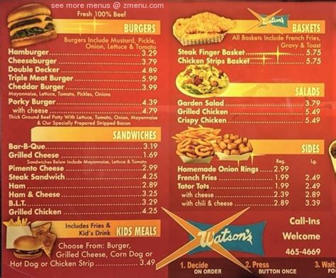 Online Menu of Watson's Drive In Restaurant, Denison, Texas, 75020 - Zmenu