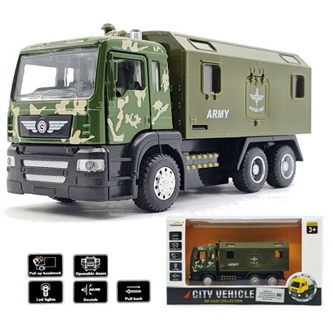 🌺Malaysia Stock🌺Army Metal Truck Alloy vehicle Die cast Metal Light and ...