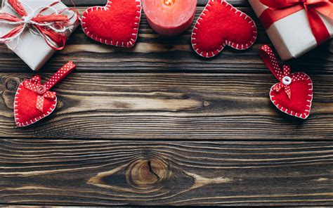 Download wallpapers Valentines day, wooden background, February 14, red ...