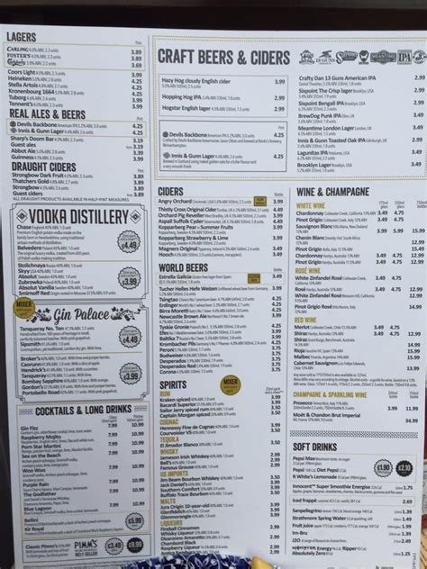 Menu at The Booking Office - JD Wetherspoon pub & bar, Edinburgh