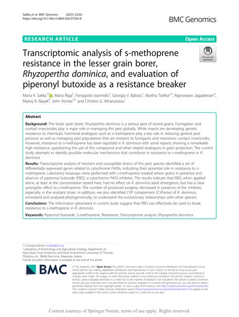 (PDF) Transcriptomic analysis of s-methoprene resistance in the lesser grain borer, Rhyzopertha ...