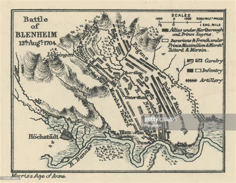 Old Engraved Map Of Battle Of Blenheim Major Battle Of The War Of The Spanish Succession High ...